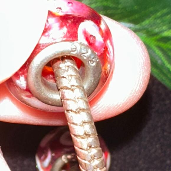 Pandora Sterling signed 925 Bracelet with two Murano sterling beads. - Picture 6 of 10